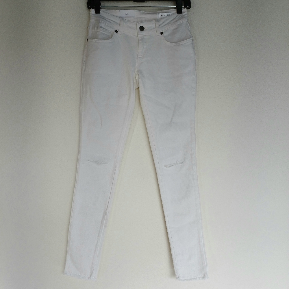 NWT Anine Bing Jeans Skinny White Knee Slit Frayed Low Rise Grunge Indie Sleeze - Picture 3 of 16